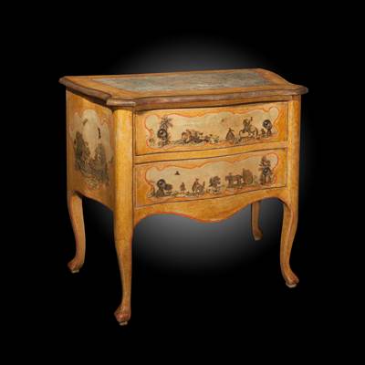 An arte povera and painted commode, 2 drawers, Veneto, Italy, early 19th century (92 cm wide, 84 cm high, 53 cm deep) (36 in. wide, 33 in. high, 21 in. deep)