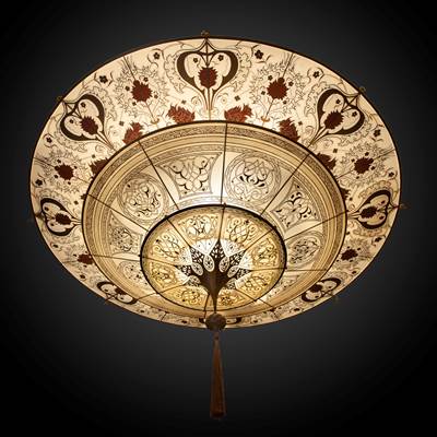 A silk Fortuny chandelier, Venice (125 cm diameter, 110 cm/160 cm high) (49 in. diameter, 43 in./63 in. high)