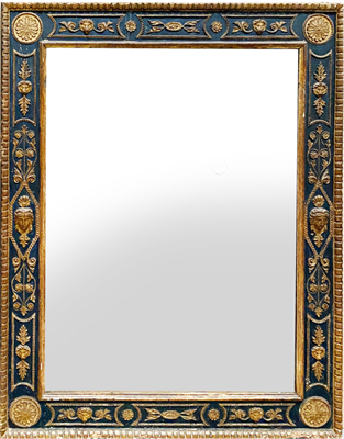 An important painted and gilded mirror, Lucca, Tuscany, Italy, circa 1800 (131 cm high, 104 cm wide) (52 in. high, 41 in. wide)
