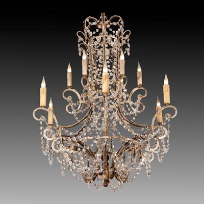 A glass chandelier, 12 arms of light on 2 levels, Italy, 20th century (95 cm high, 80 cm diameter)(37 in. high, 31 in. diameter)