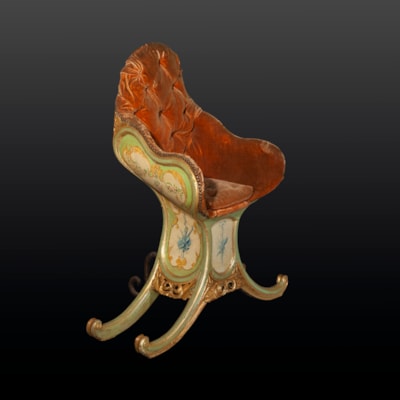 A rare lacquered gondola chair, Venice, 18th century (104 cm high, 90 cm wide, 48 cm deep) (41 in. high, 35 in. wide, 19 in. deep)