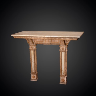 A rare painted and carved wood rectangular console, 2 feet with onyx, the top in onyx, Genoa, Italy, late 18th century (126 cm wide, 97 cm high, 56 cm deep) (50 in. wide, 38 in. high, 22 in. deep)