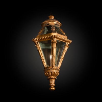 A pentagonal carved and gilded wood lantern, Tuscany, Italy, 18th century (80 cm high, 45 cm diameter) (31 in. high, 18 in. diameter)